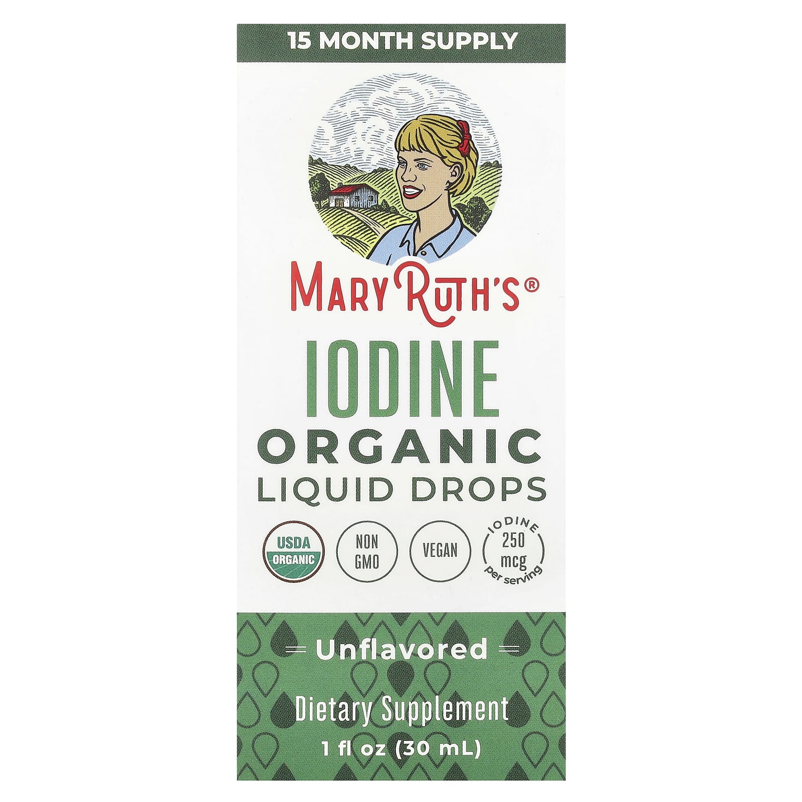 MaryRuth's, Organic Iodine Liquid Drops, Unflavored, 250 mcg, 1 fl oz (30 ml) - Image 1