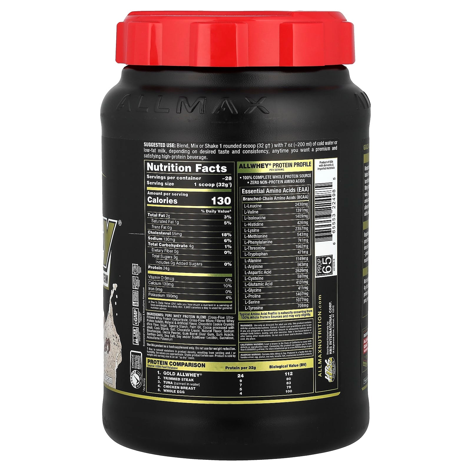 ALLMAX Gold AllWhey Premium Whey Protein Cookies & Cream 32 oz - Image 2