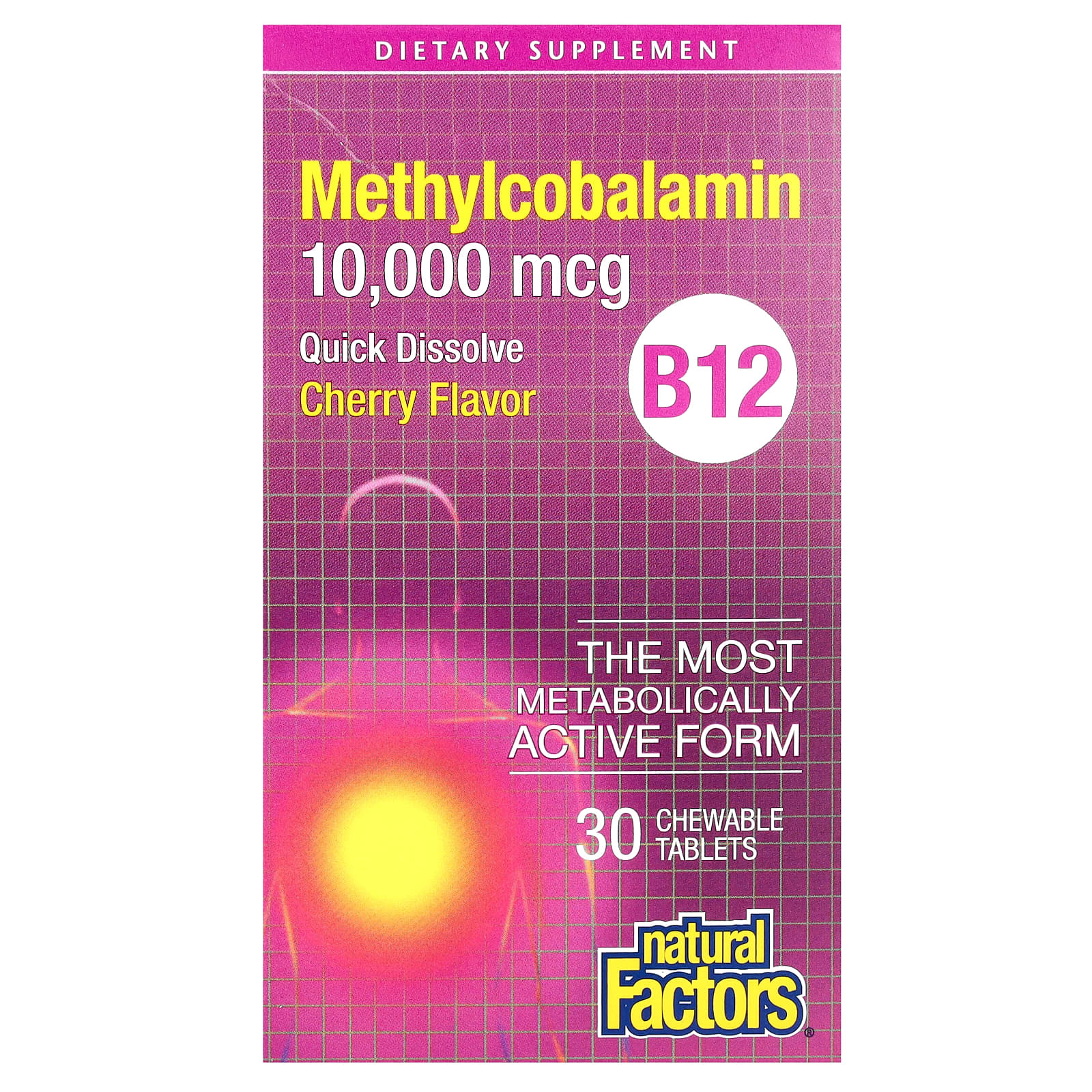 Natural Factors, B12 Methylcobalamin, Cherry, 10,000 mcg, 30 Chewable Tablets - Image 1