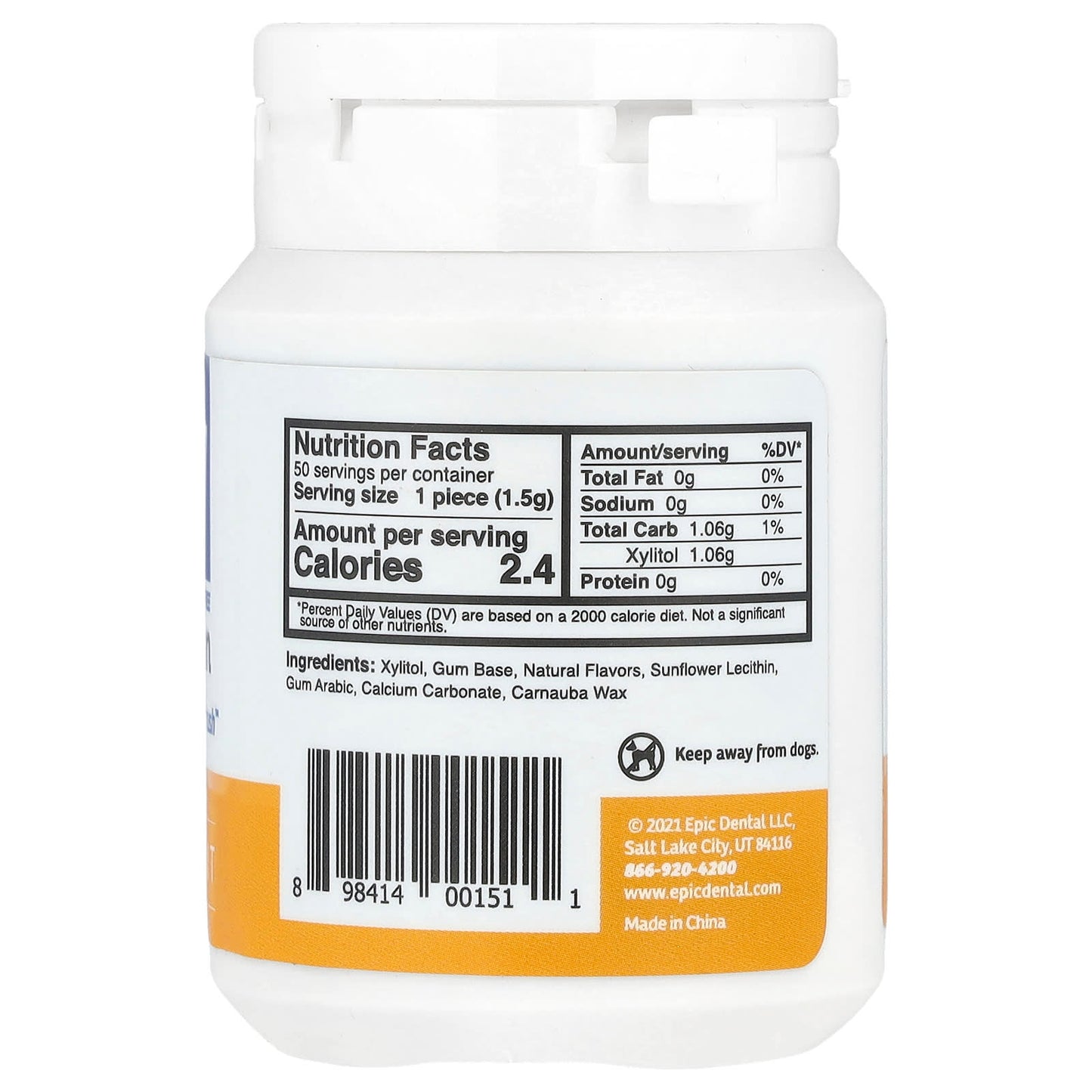 Sugar-Free Xylitol Gum by Epic Dental, Fresh Fruit Flavor, 50 Pieces - Image 2