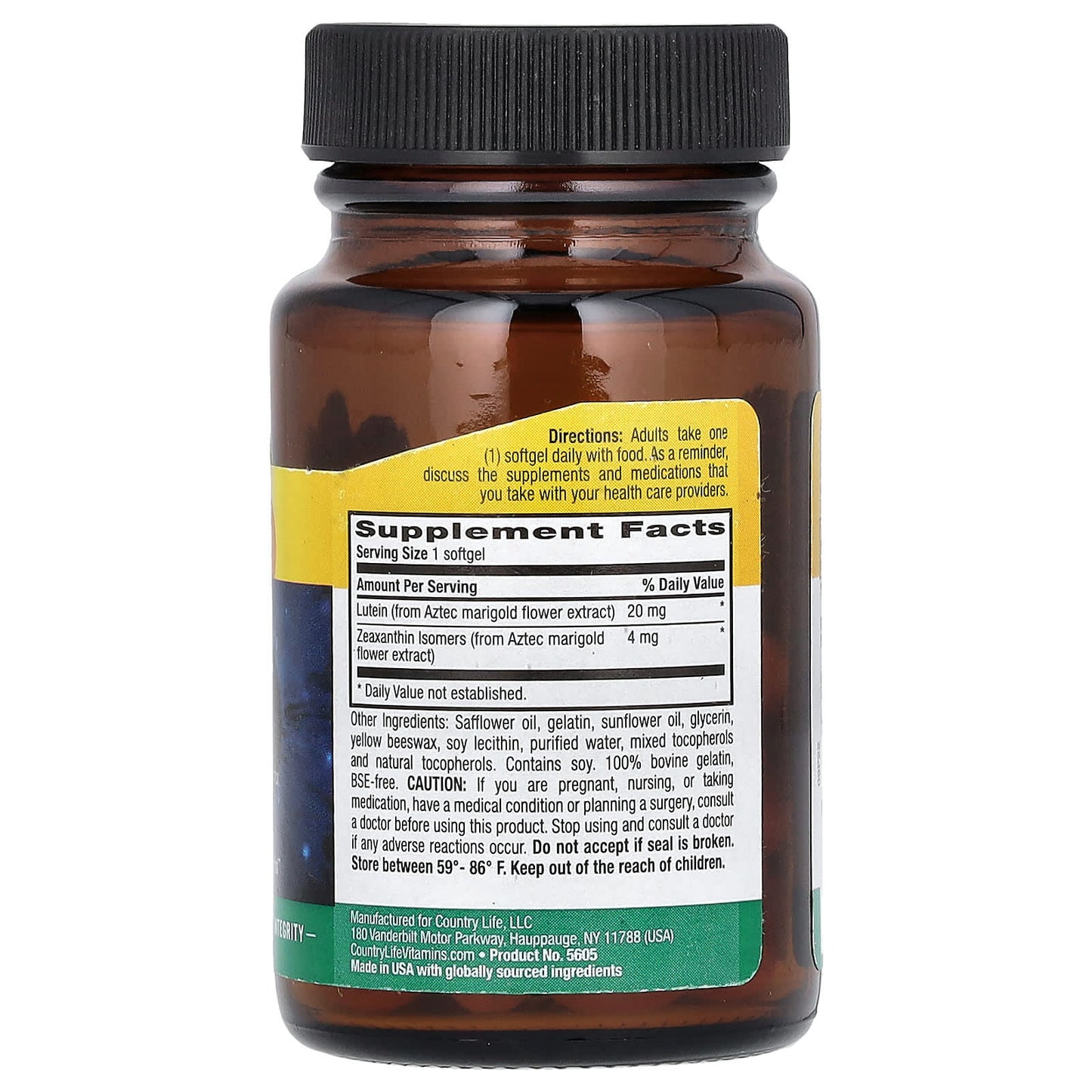 <strong>Country Life Lutein with Zeaxanthin - 20mg, 60 Softgels - Eye Health Support</strong> - Image 2