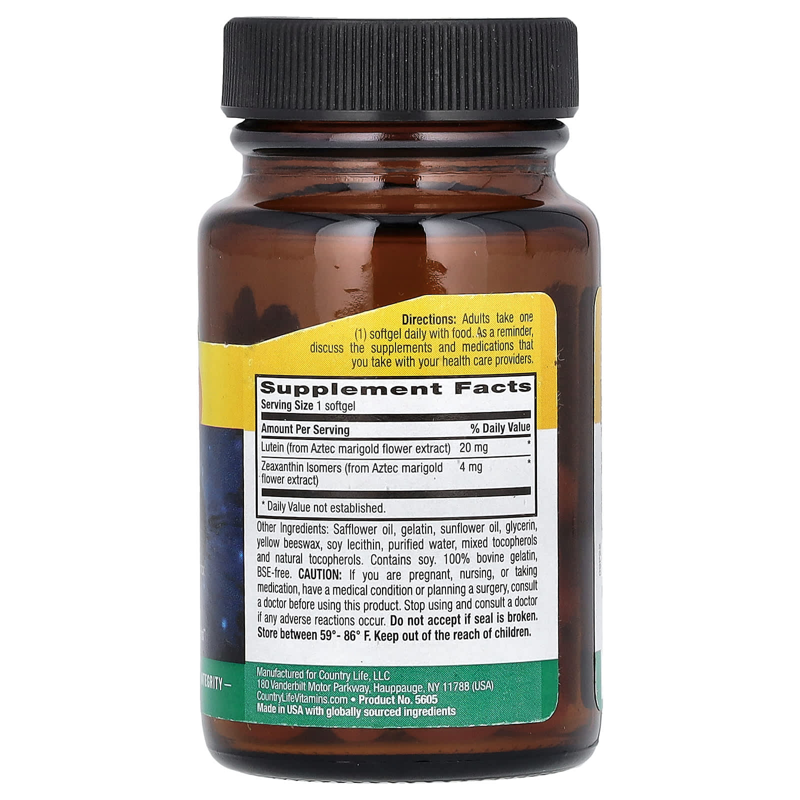 <strong>Country Life Lutein with Zeaxanthin - 20mg, 60 Softgels - Eye Health Support</strong> - Image 2