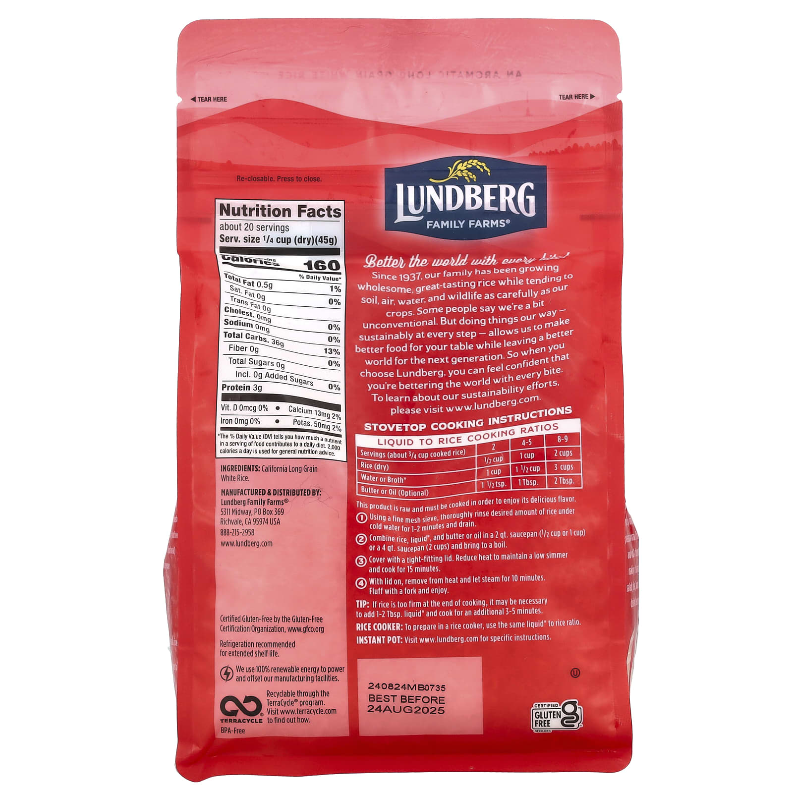 Lundberg, California White Basmati Gourmet Rice, 32 oz (907 g) - Image 2