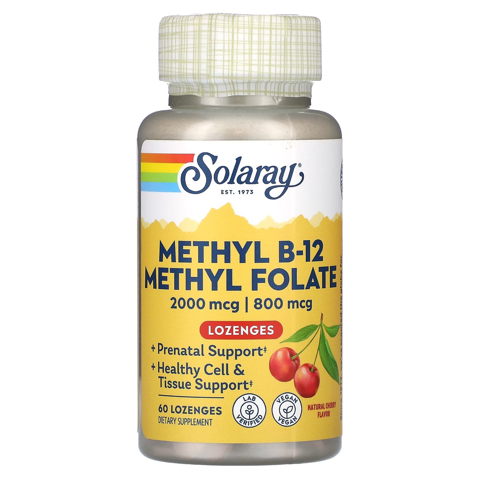 Solaray, Methyl B-12 Methyl Folate, Natural Cherry, 60 Lozenges - Image 1