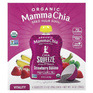 Organic Chia Squeeze Snacks, Strawberry Banana, 4 Pack, 3.5 oz Each