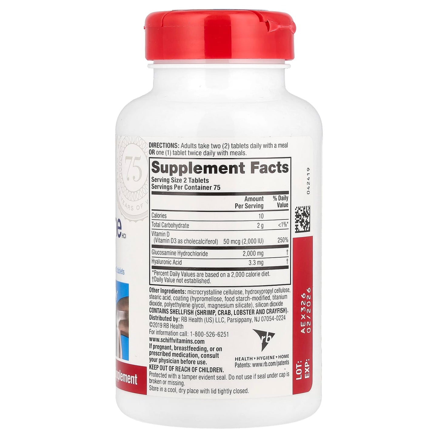 Schiff, Glucosamine HCl Plus Vitamin D3, 2,000 mg, 150 Coated Tablets (1,000 mg per Tablet) - Image 2