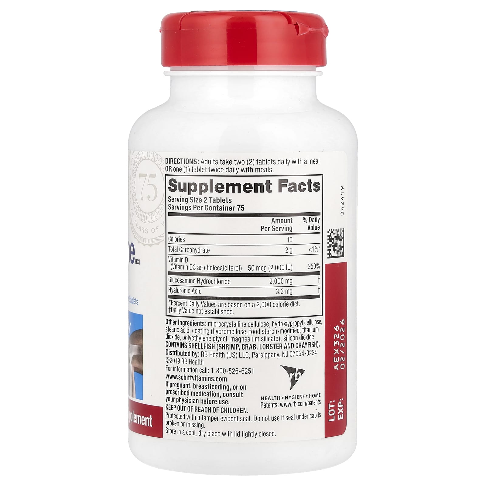 Schiff, Glucosamine HCl Plus Vitamin D3, 2,000 mg, 150 Coated Tablets (1,000 mg per Tablet) - Image 2