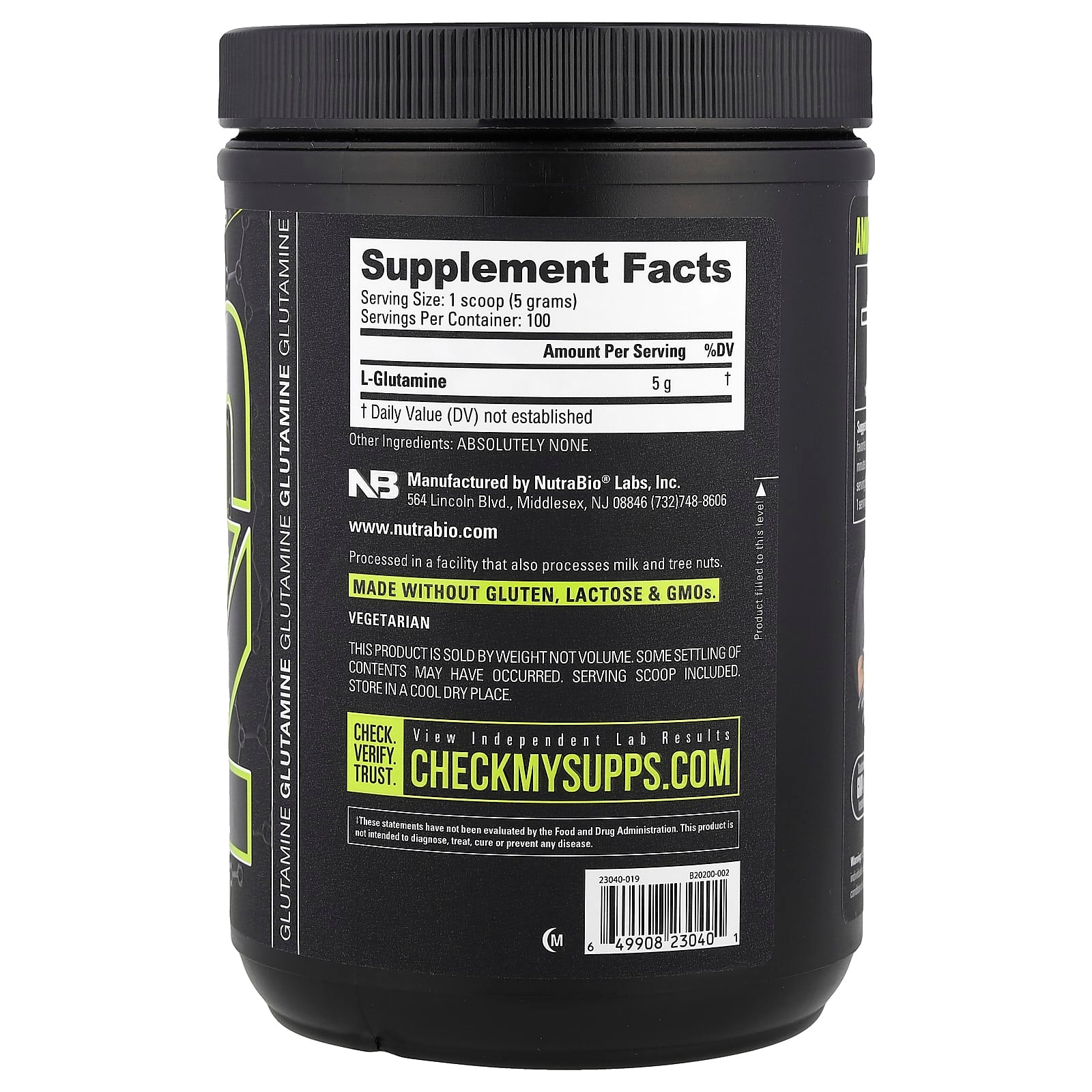 NutraBio, Glutamine, 1.1 lb (500 g) - Image 2
