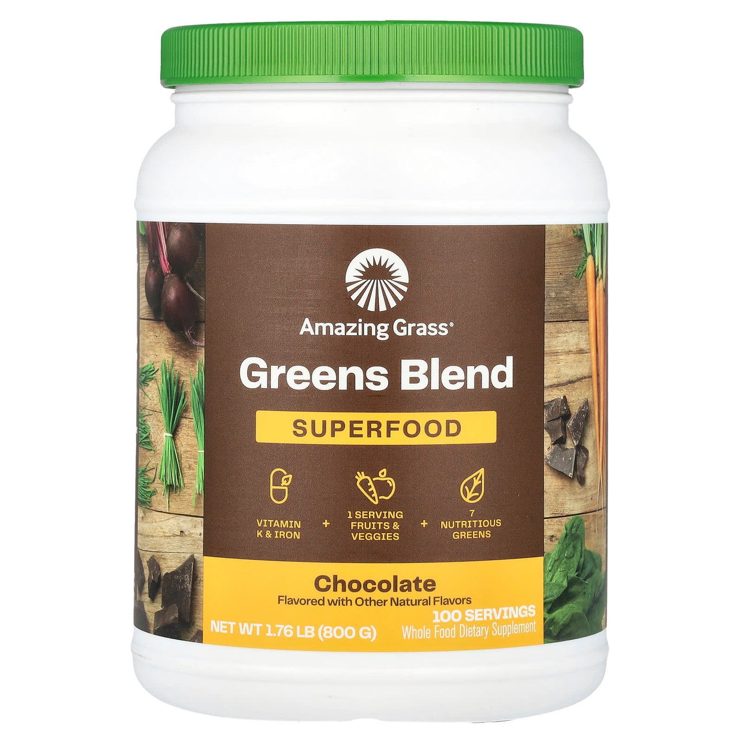 Amazing Grass Greens Blend Superfood Chocolate Powder 1.76 lb - Image 1