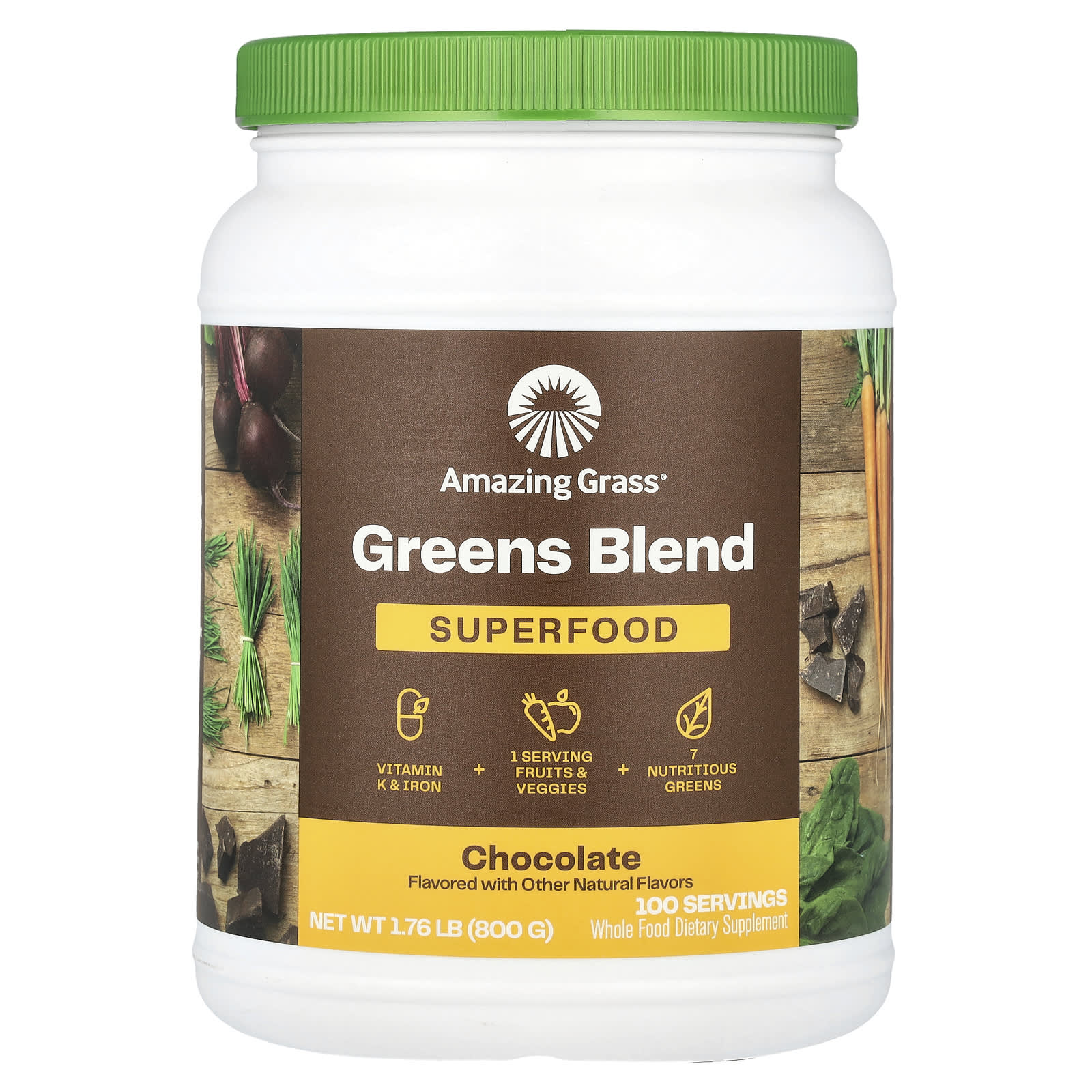 Amazing Grass Greens Blend Superfood Chocolate Powder 1.76 lb - Image 1