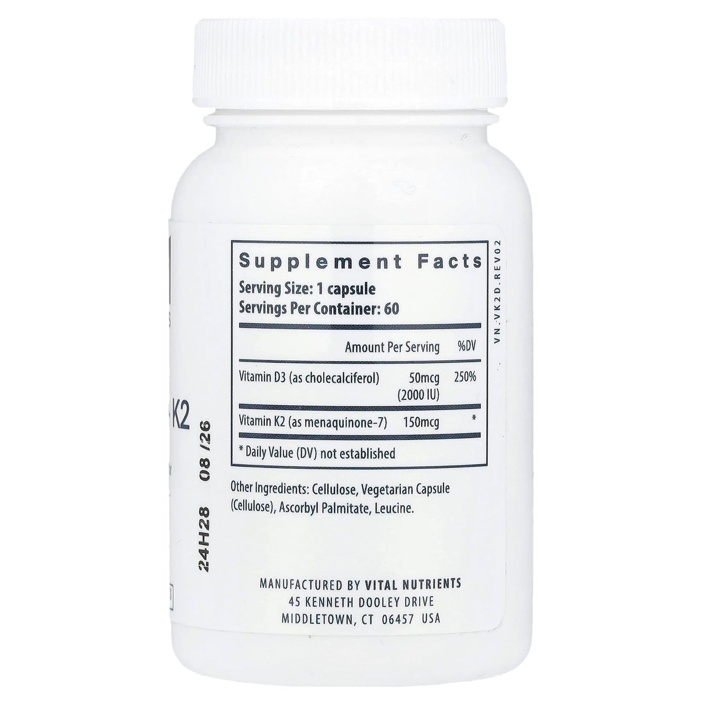Vital Nutrients, Vitamin D3 + K2, 60 Vegetarian Capsules - Image 2