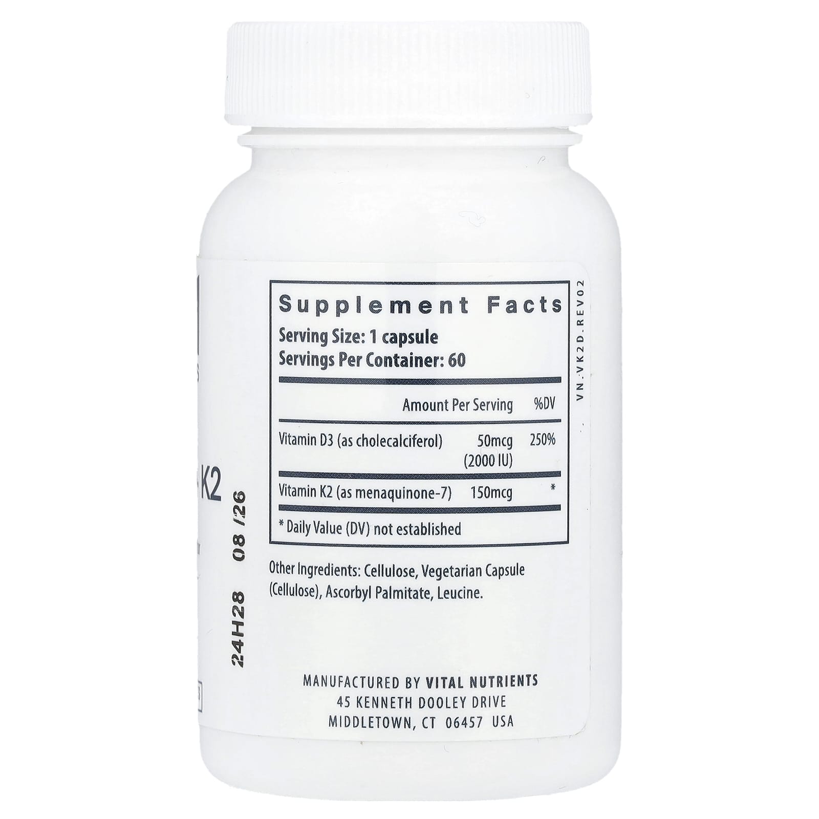 Vital Nutrients, Vitamin D3 + K2, 60 Vegetarian Capsules - Image 2