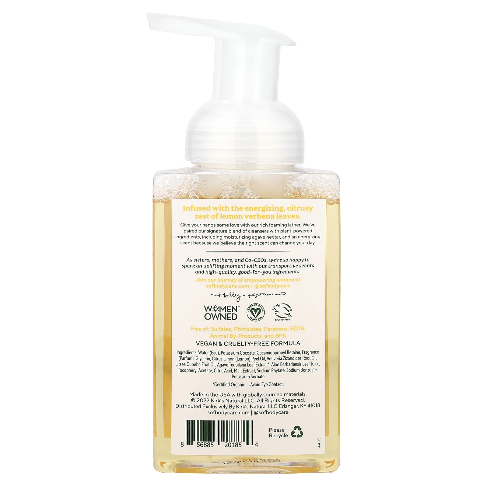 SoF, Hydrating Foaming Hand Wash with Agave Nectar, Lemon Verbena, 8 fl oz (236 ml) - Image 2