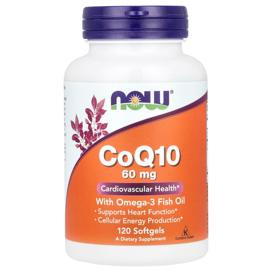 NOW Foods, CoQ10 with Omega-3 Fish Oil, 60 mg, 120 Softgels - Image 1