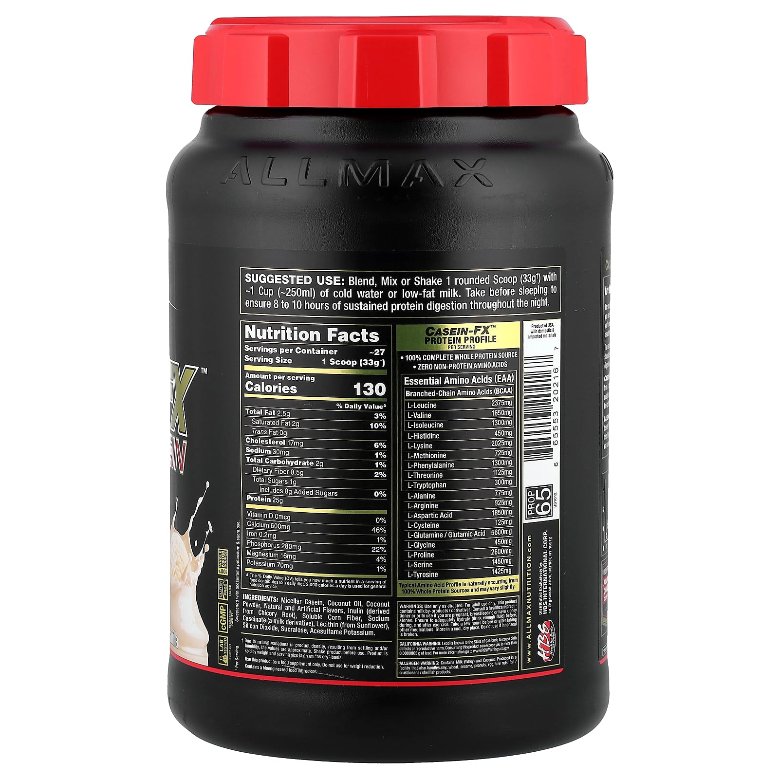 ALLMAX Casein-FX 100% Micellar Casein Protein, Vanilla, 2 lbs - Image 2