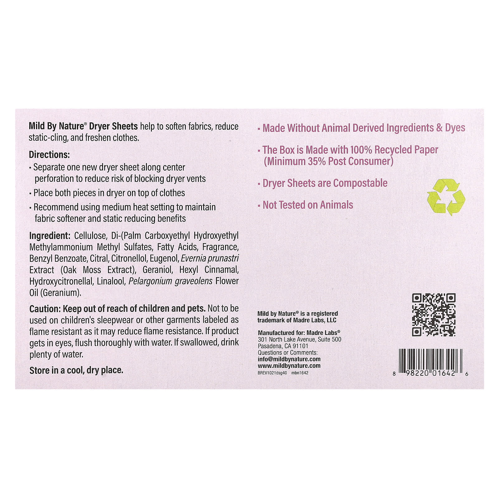 Geranium Scent Dryer Sheets by Mild By Nature - 40 Sheets - Image 2