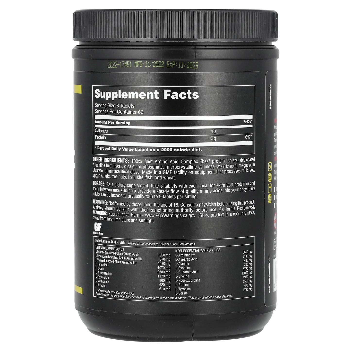 Universal U, Classic Series, 100% Beef Aminos, 200 Tablets - Image 2