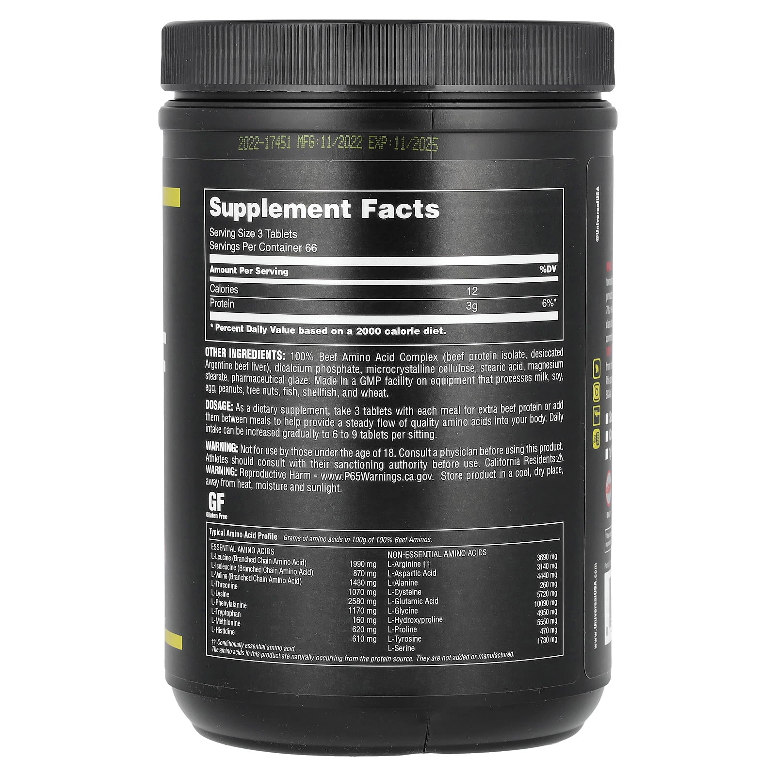 Universal U, Classic Series, 100% Beef Aminos, 200 Tablets - Image 2