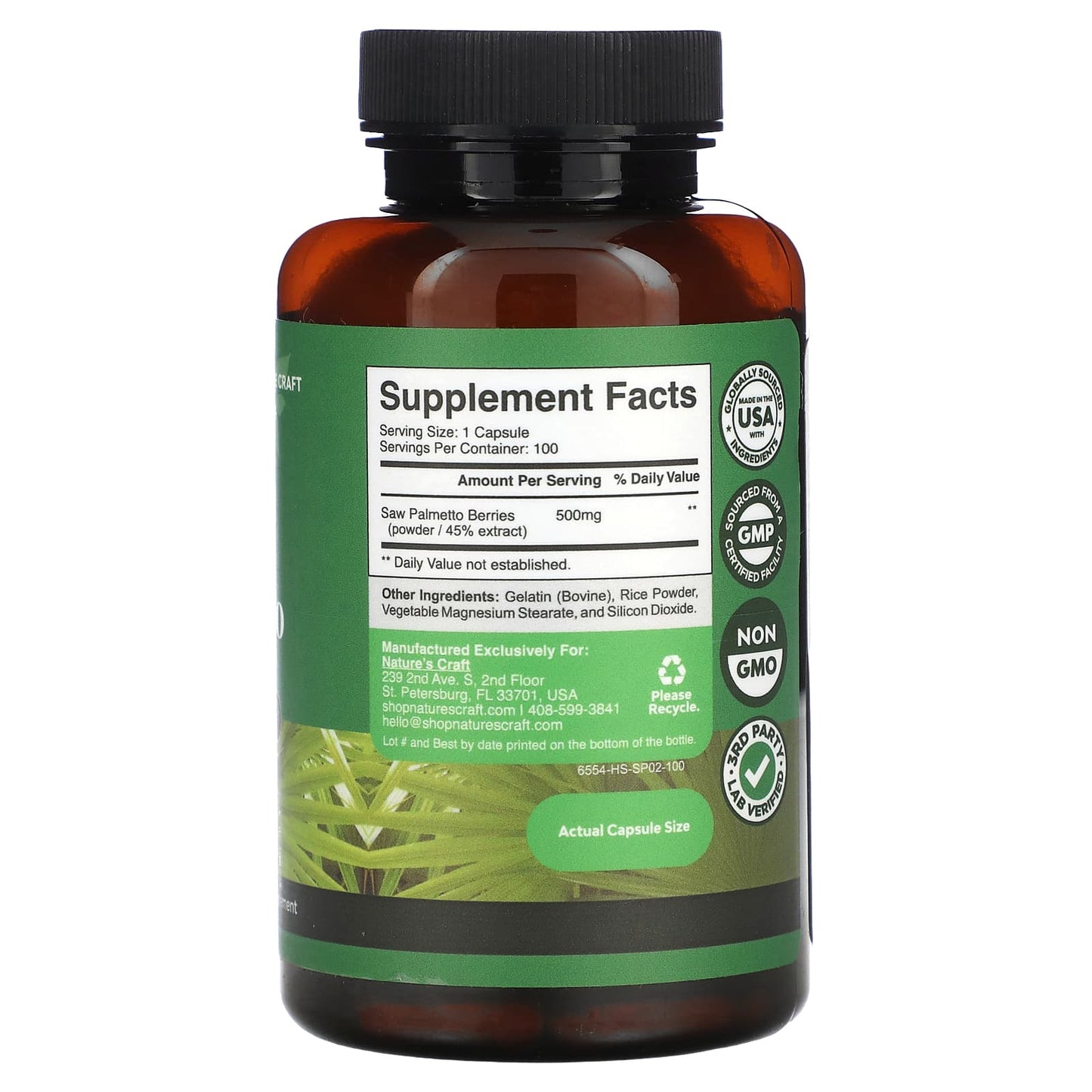 Nature's Craft, Saw Palmetto, 500 mg, 100 Capsules - Image 2