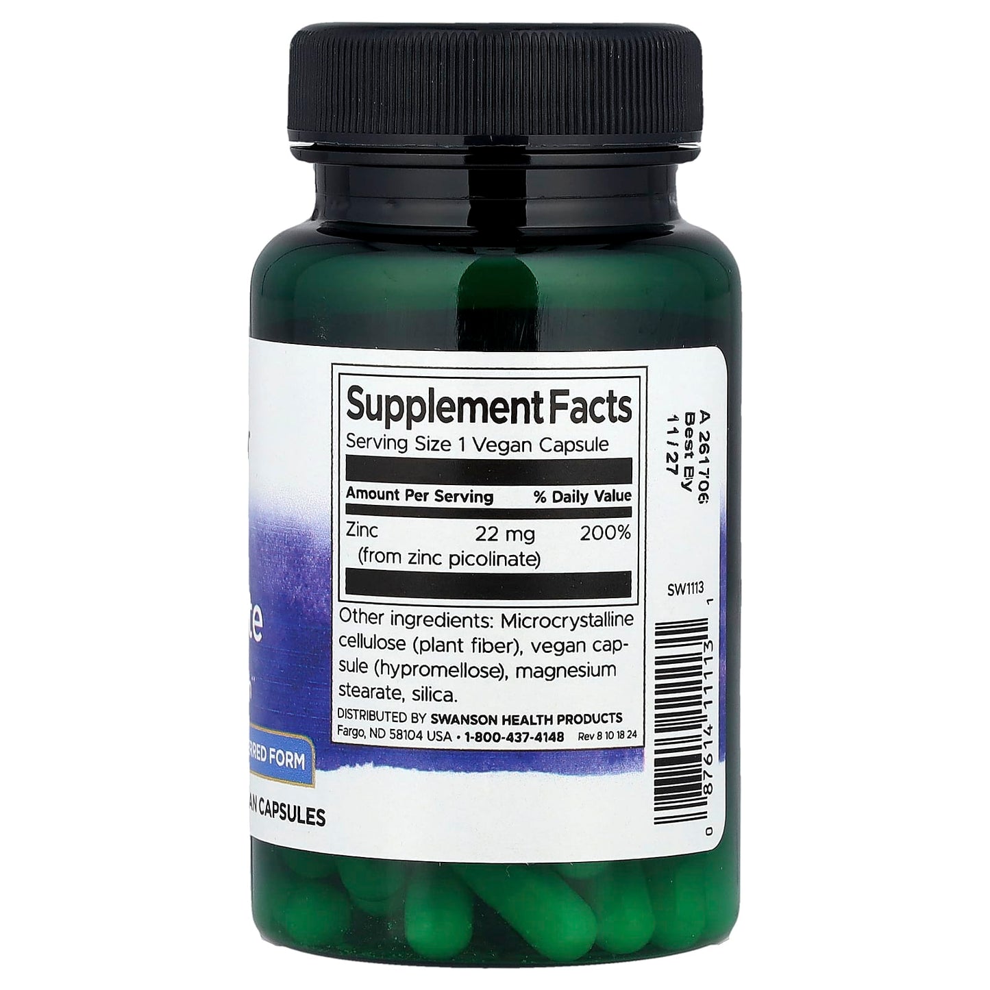 Swanson, Zinc Picolinate, 22 mg, 60 Vegan Capsules - Image 2