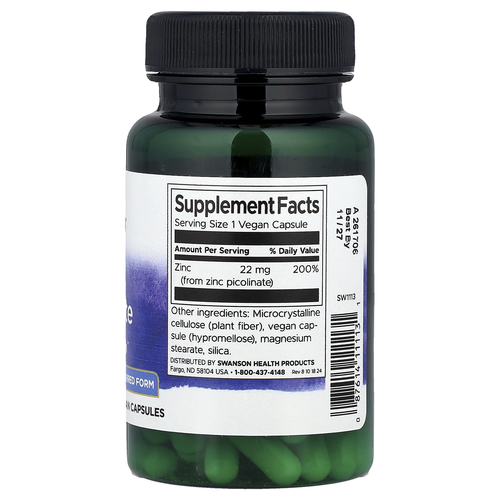 Swanson, Zinc Picolinate, 22 mg, 60 Vegan Capsules - Image 2