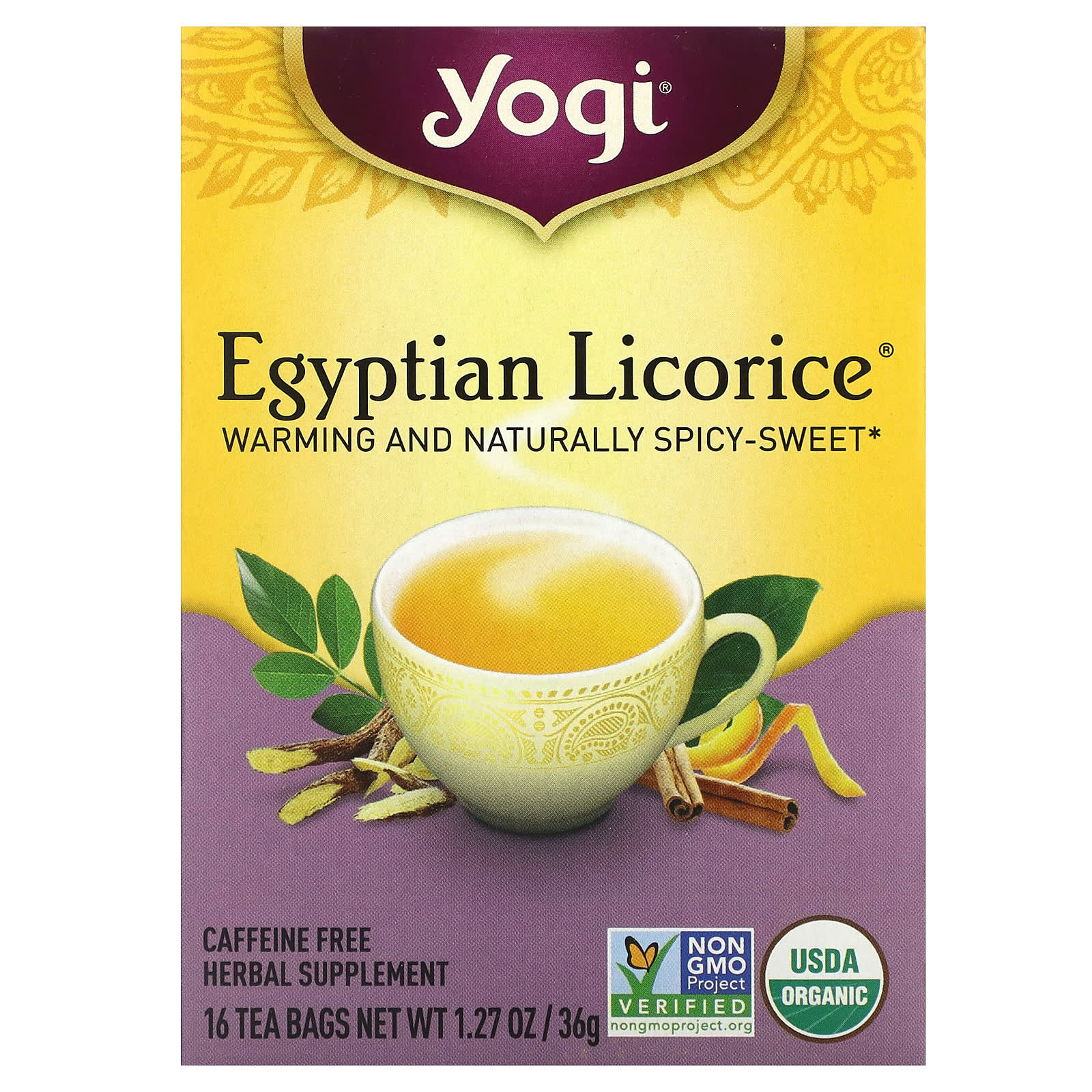 Yogi Tea, Egyptian Licorice, Caffeine Free, 16 Tea Bags, 1.27 oz (36 g) - Image 1