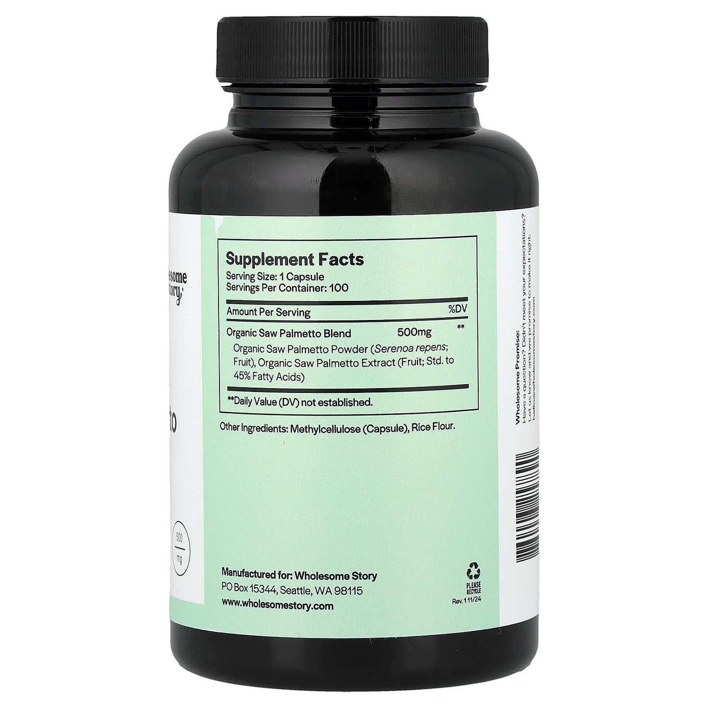 Wholesome Story, Saw Palmetto, 100 Vegetarian Capsules (500 mg per Capsule) - Image 2