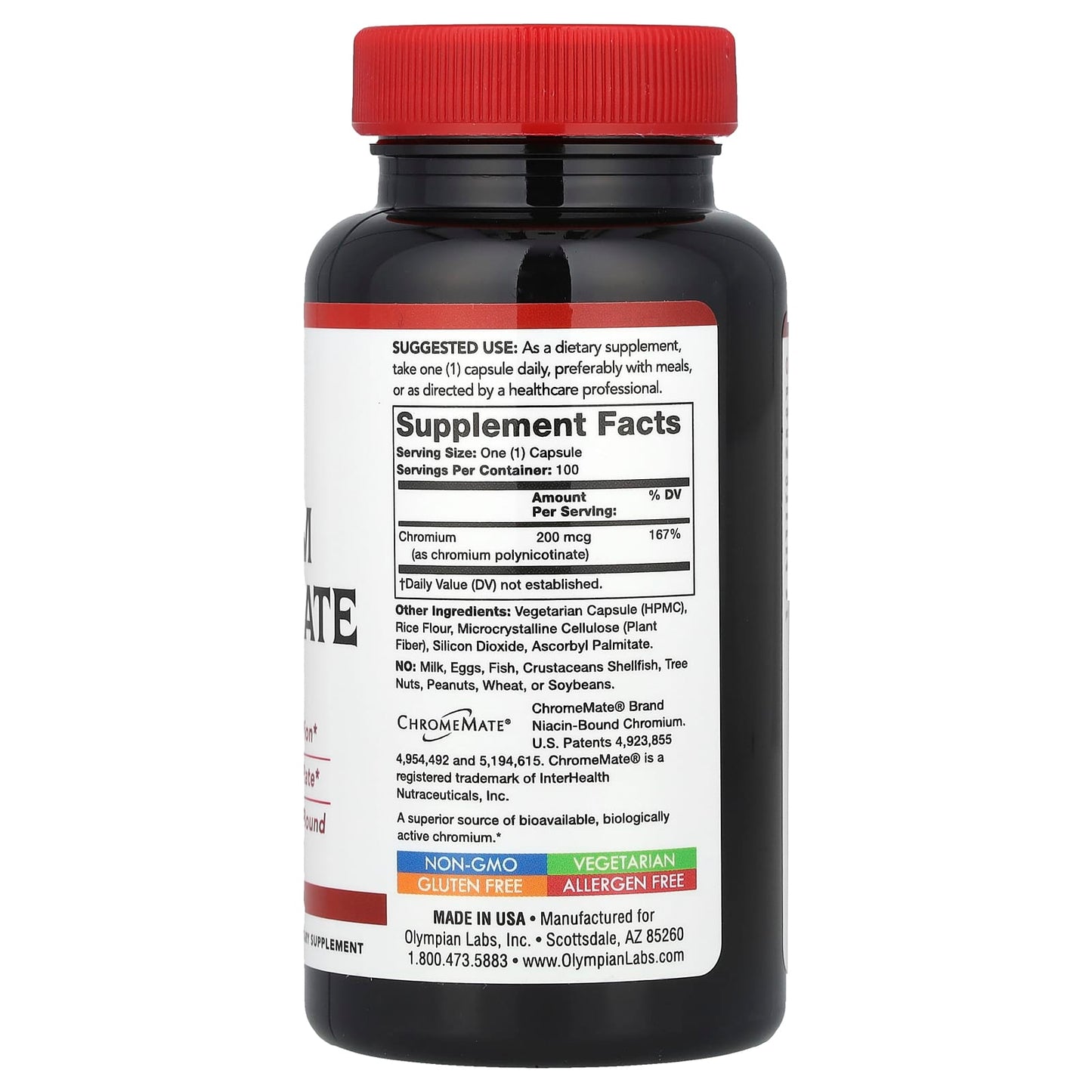 Olympian Labs, Chromium Polynicotinate, 200 mcg, 100 Vegetarian Capsules - Image 2