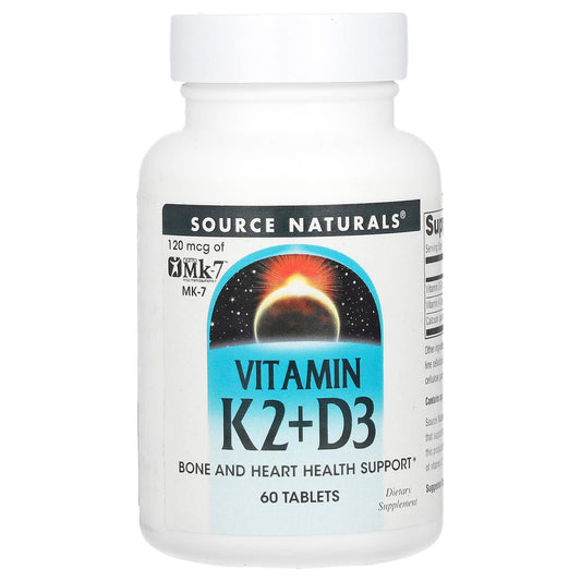 Source Naturals, Vitamin K2 + D3, 60 Tablets - Image 1