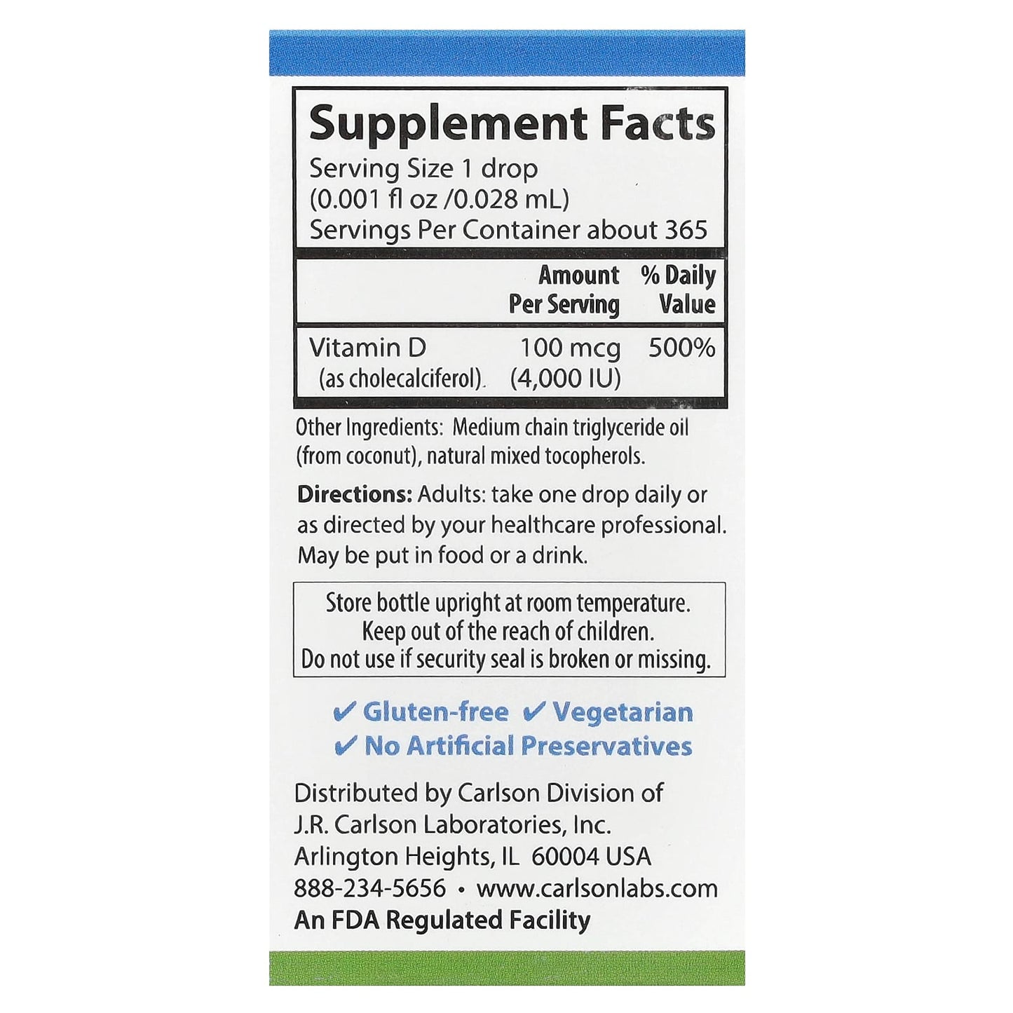 Carlson Vitamin D3 Liquid 4,000 IU (100 mcg) - 365 Days - Image 2