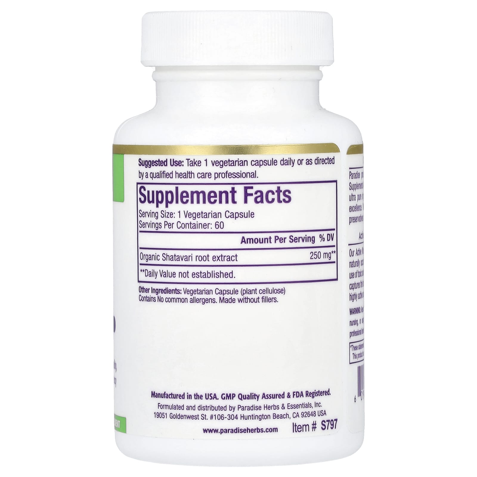 Paradise Herbs, Shatavari Extract, 60 Vegetarian Capsules (250 mg per Capsule) - Image 2