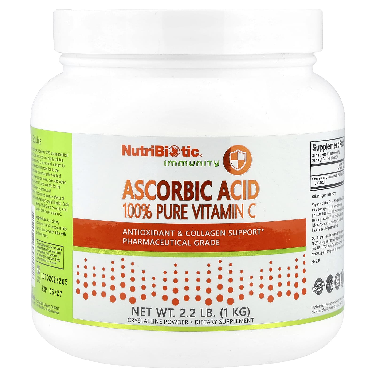NutriBiotic, Immunity, Ascorbic Acid, 100% Pure Vitamin C, Crystalline Powder, 2.2 lb (1 kg) - Image 1