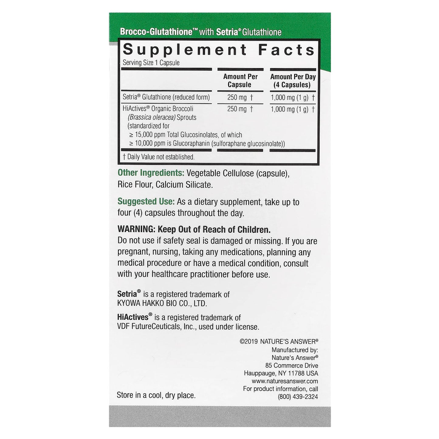 Nature's Answer, Brocco-Glutathione, 500 mg, 60 Vegetarian Capsules - Image 2