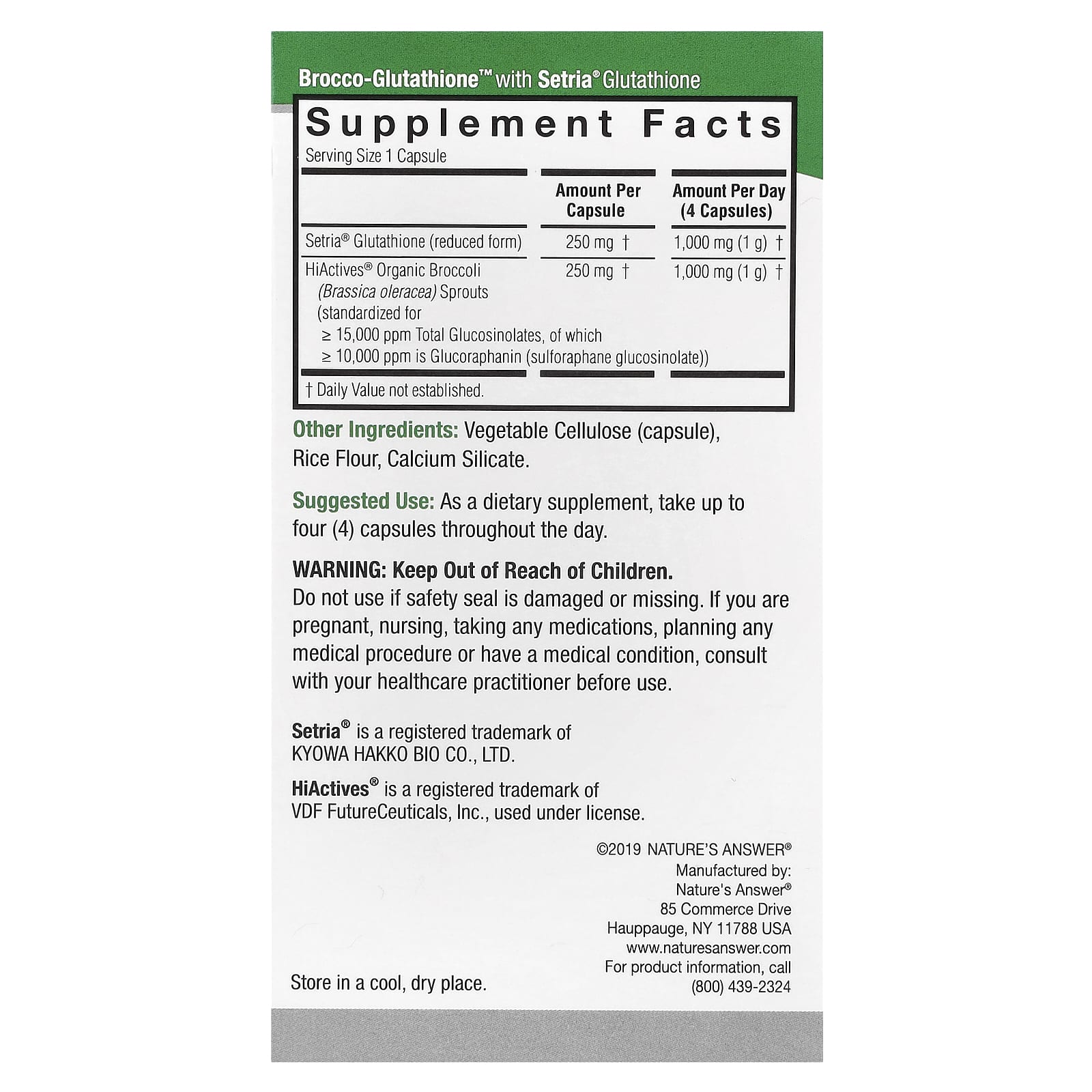 Nature's Answer, Brocco-Glutathione, 500 mg, 60 Vegetarian Capsules - Image 2