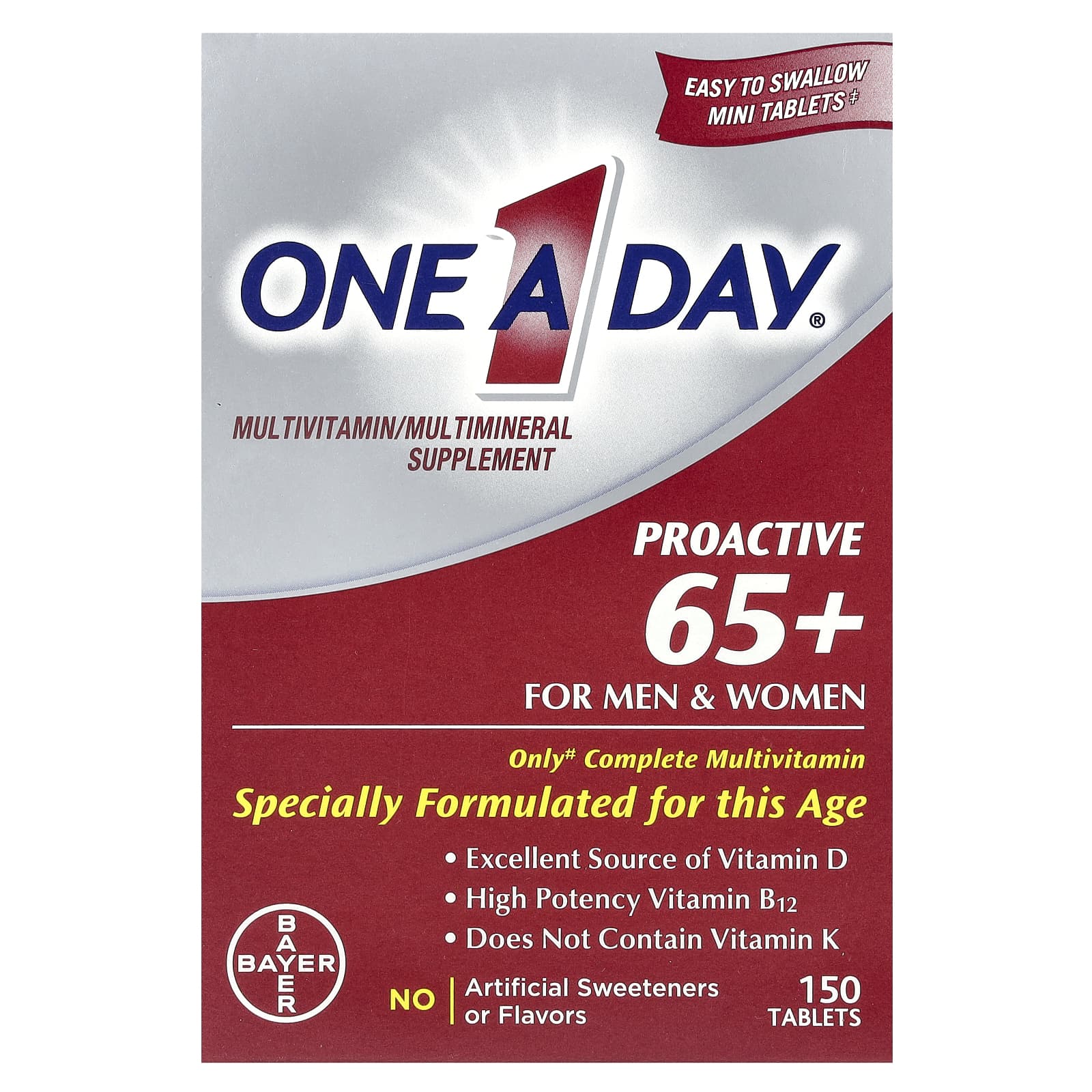 One-A-Day, Proactive 65+ For Men & Women, Multivitamin/Multimineral Supplement, 150 Tablets - Image 1
