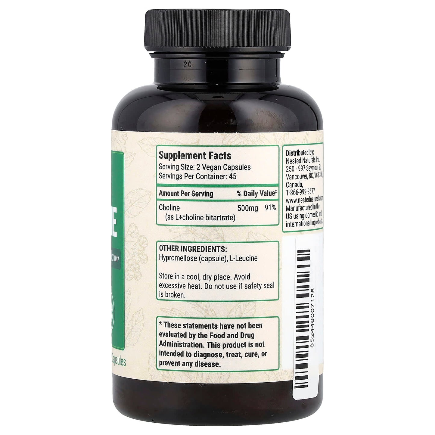 Nested Naturals, Choline, 90 Vegan Capsules (250 mg per Capsule) - Image 2