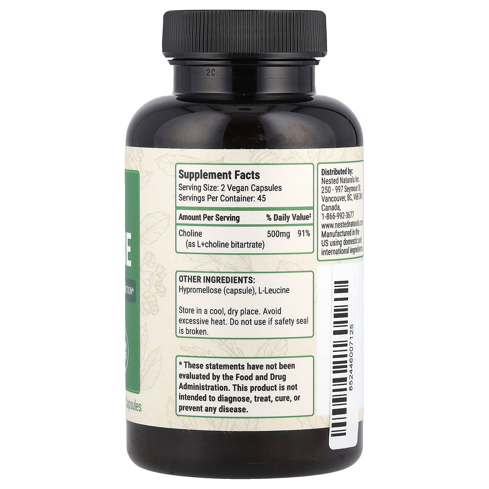 Nested Naturals, Choline, 90 Vegan Capsules (250 mg per Capsule) - Image 2