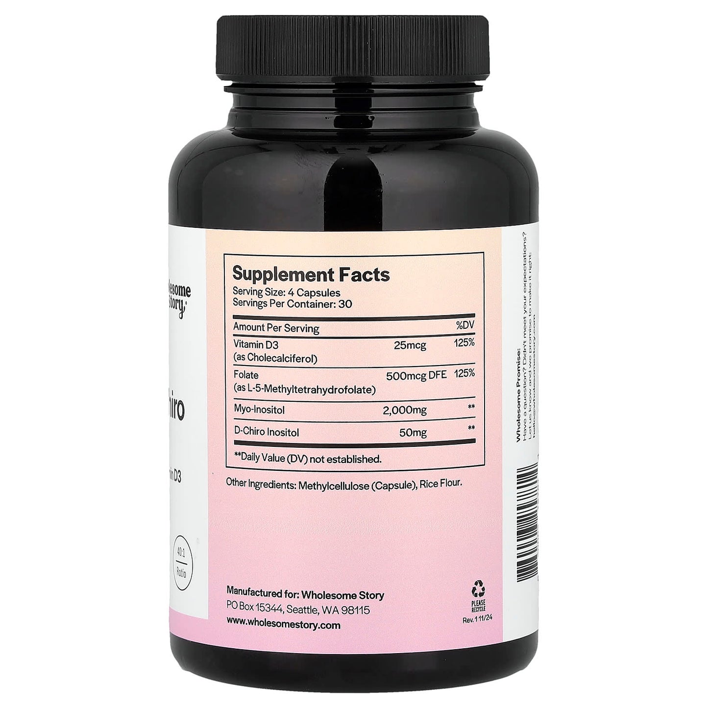 Wholesome Story, Myo & D-Chiro Inositol with MTHF Folate + Vitamin D3, 120 Vegetarian Capsules - Image 2
