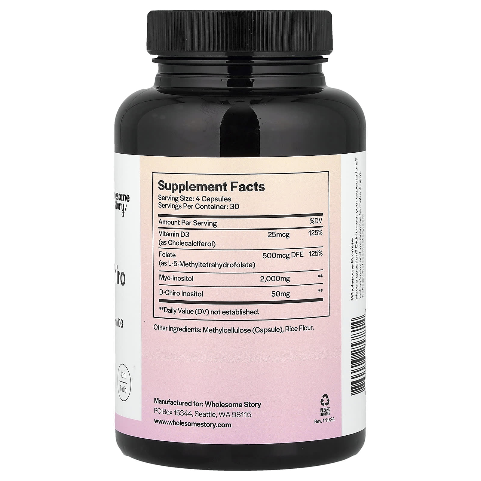 Wholesome Story, Myo & D-Chiro Inositol with MTHF Folate + Vitamin D3, 120 Vegetarian Capsules - Image 2