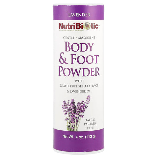 NutriBiotic, Body & Foot Powder with Grapefruit Seed Extract & Lavender Oil, Lavender, 4 oz (113 g) - Image 1