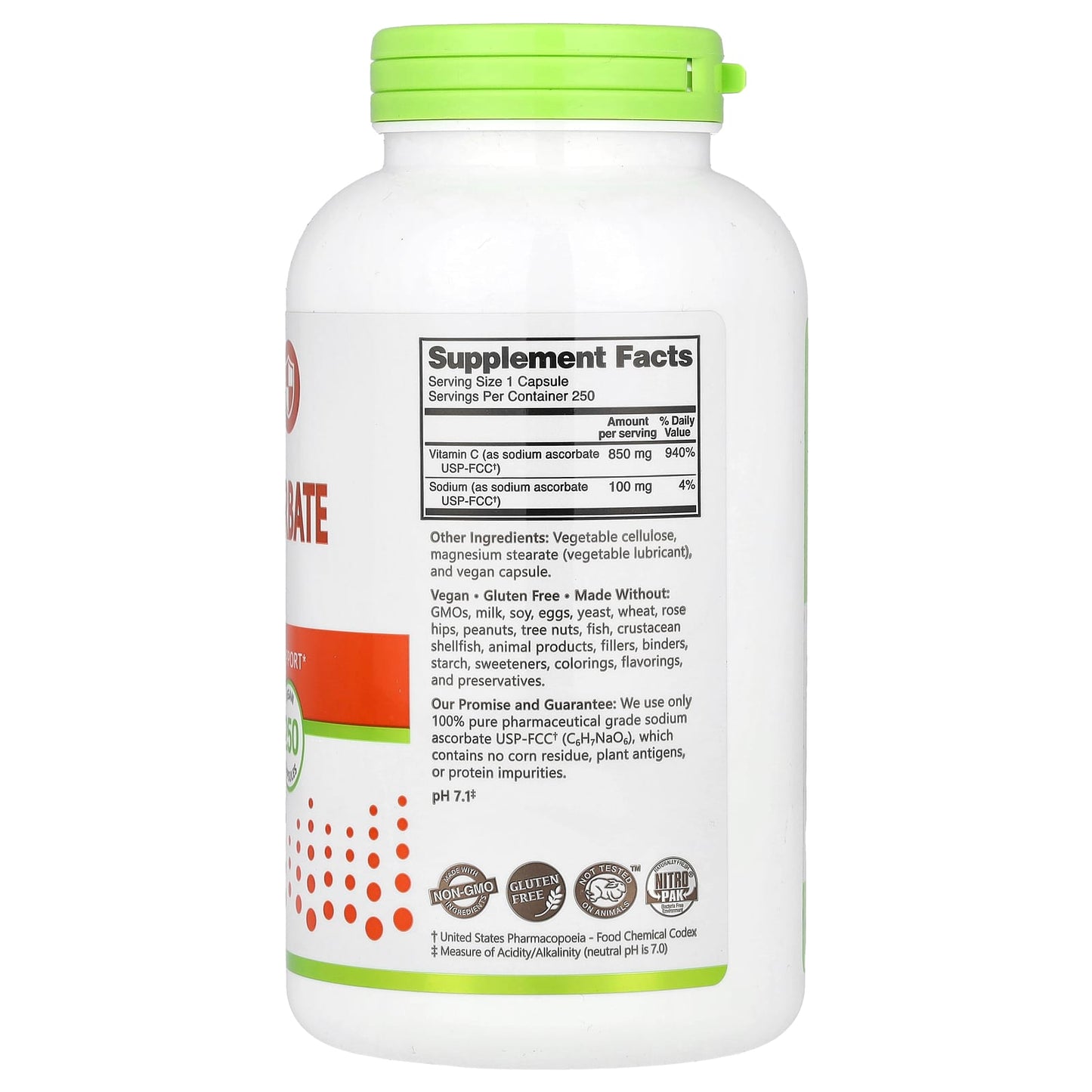 NutriBiotic, Sodium Ascorbate, 250 Vegan Capsules - Image 2