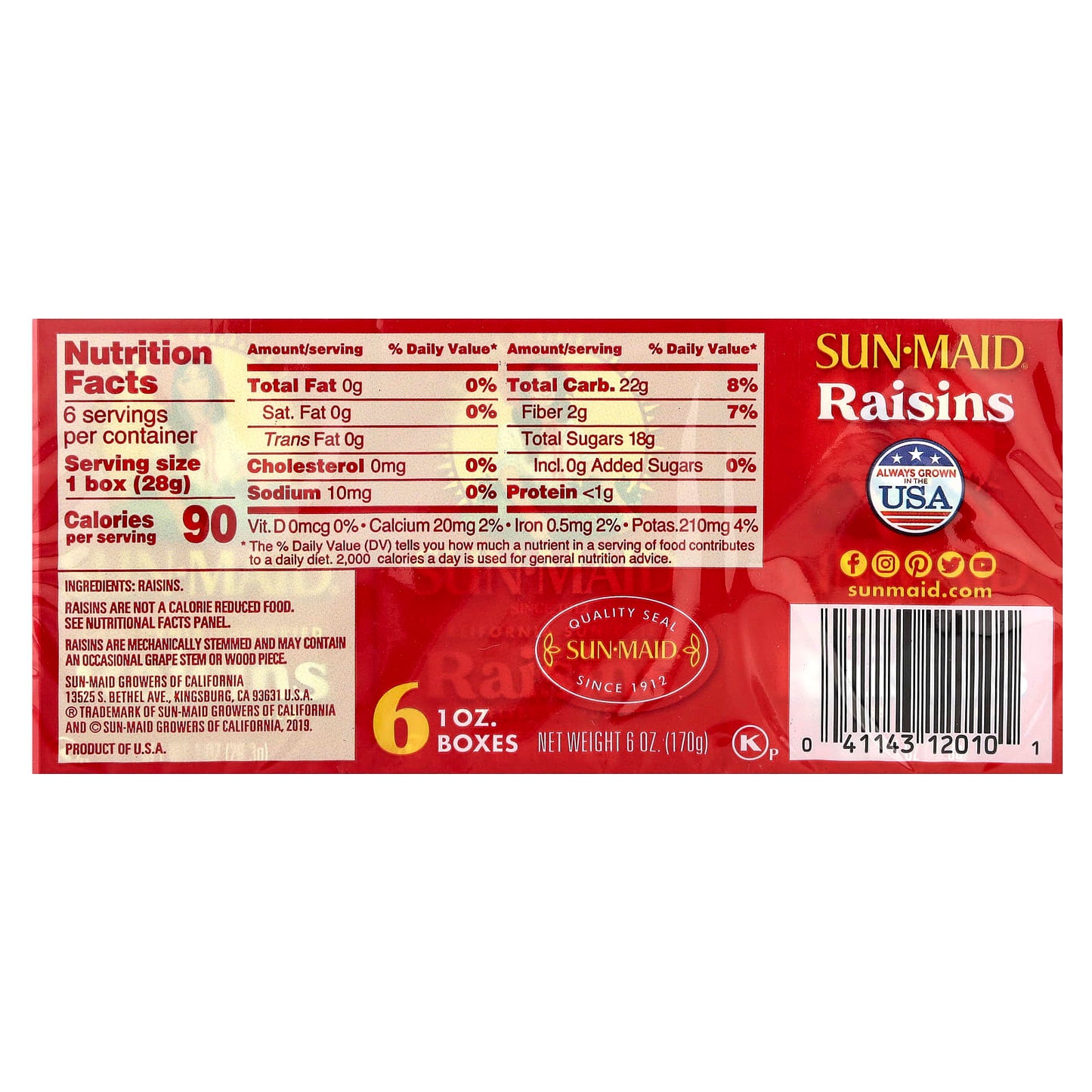 Sun-Maid, California Sun-Dried Raisins, 6 Boxes, 1 oz (28.3 g) Each - Image 2