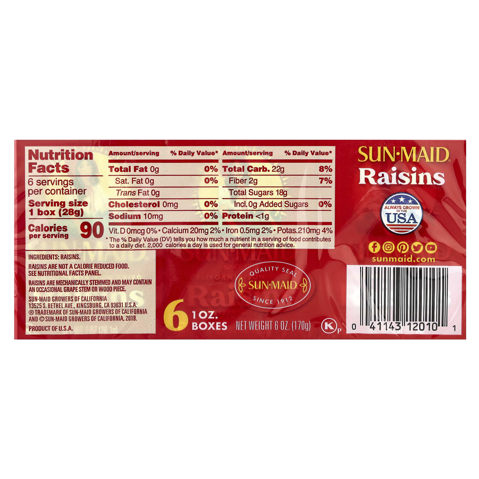 Sun-Maid, California Sun-Dried Raisins, 6 Boxes, 1 oz (28.3 g) Each - Image 2