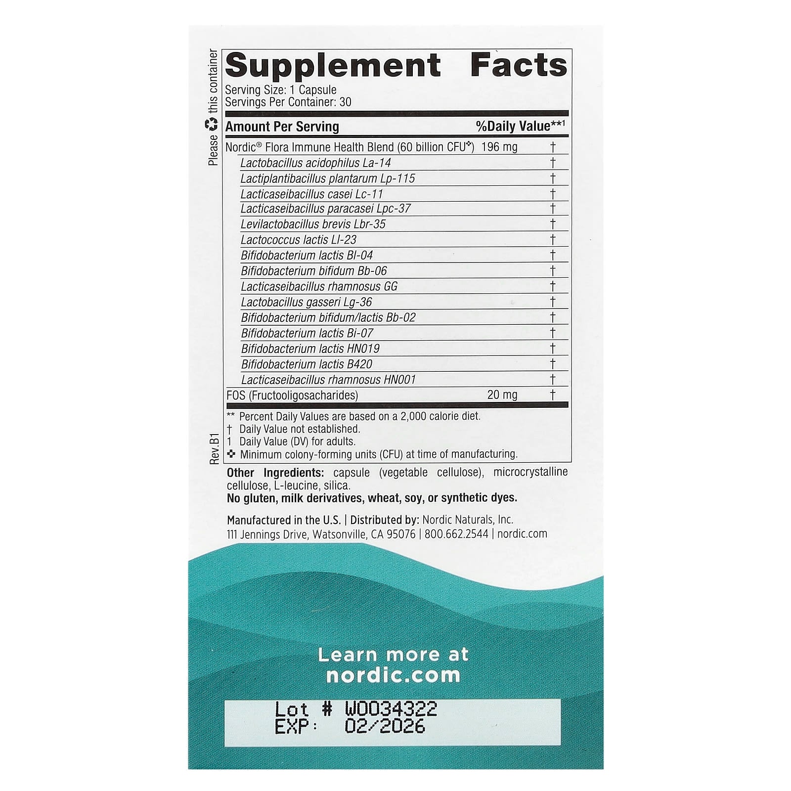 Nordic Naturals, Nordic Flora Probiotic, Immune Health, 60 Billion CFU, 30 Capsules - Image 2