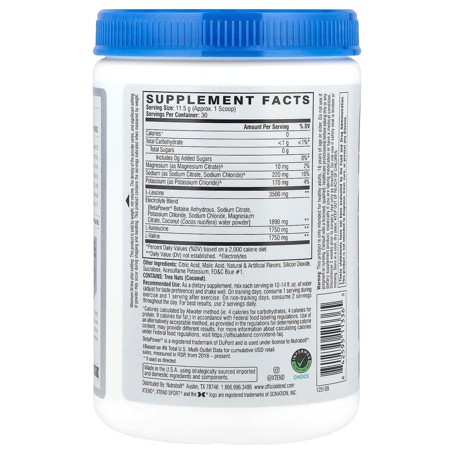 XTEND, Sport®, 7G BCAA, Blue Raspberry Ice, 12.2 oz (345 g) - Image 2