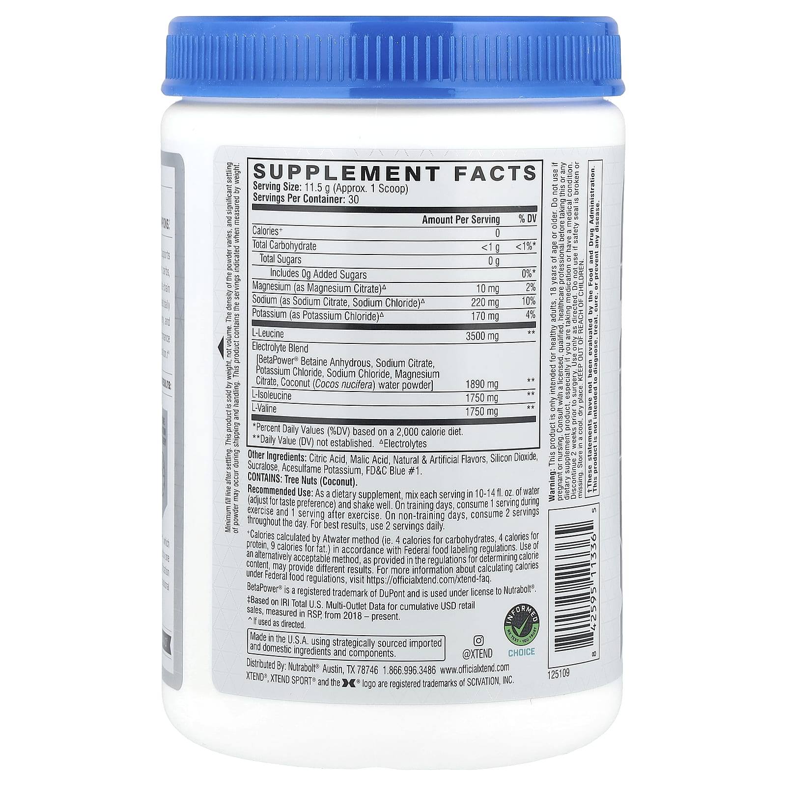 XTEND, Sport®, 7G BCAA, Blue Raspberry Ice, 12.2 oz (345 g) - Image 2