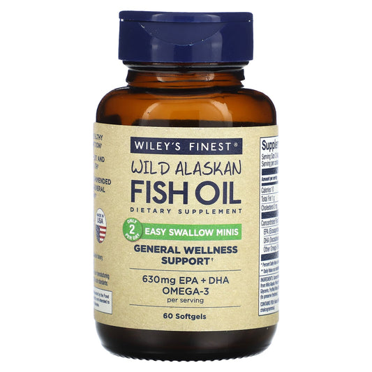 Wiley's Finest, Wild Alaskan Fish Oil, Easy Swallow Minis, 60 Softgels - Image 1