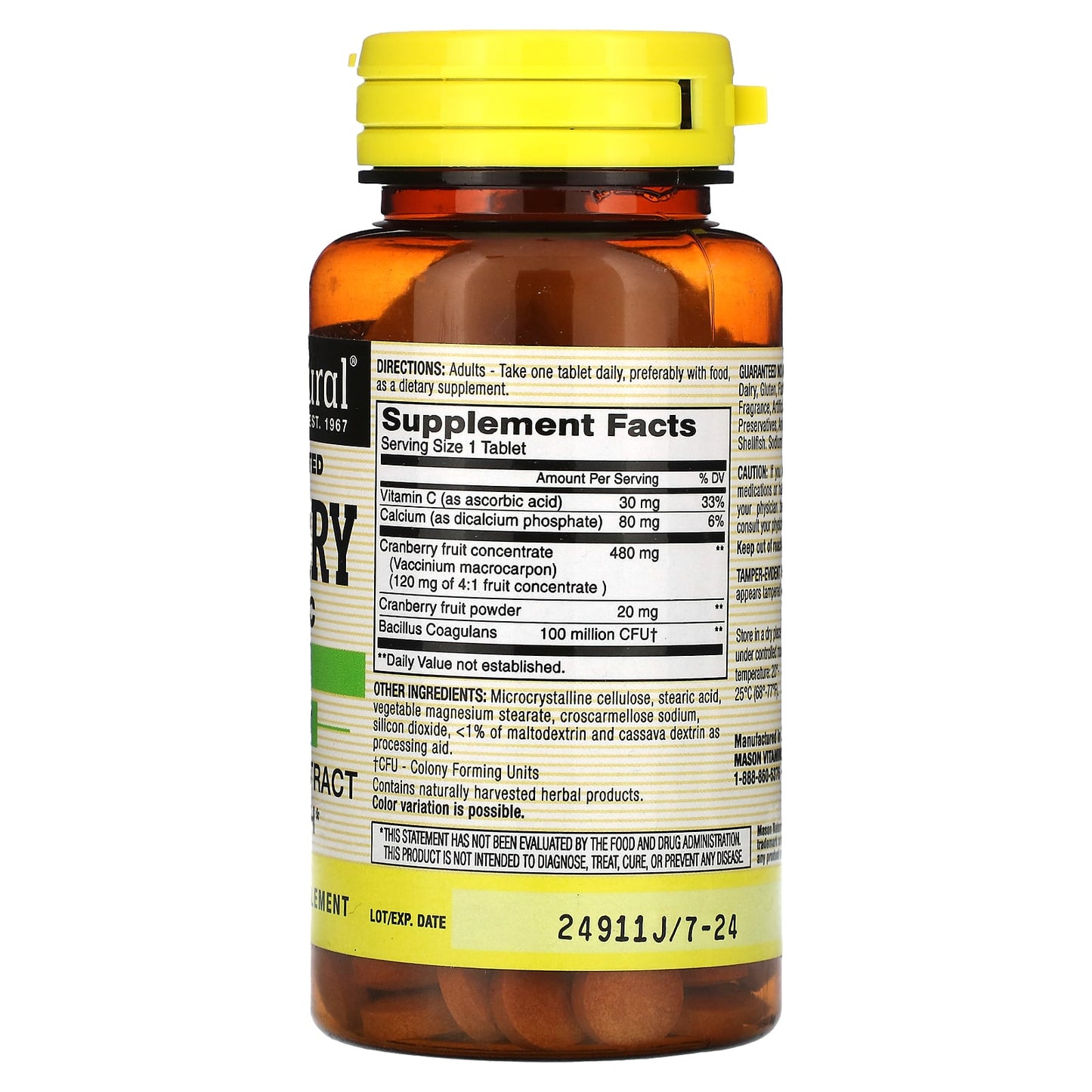 Mason Natural, Cranberry with Probiotic, Highly Concentrated, 60 Tablets - Image 2