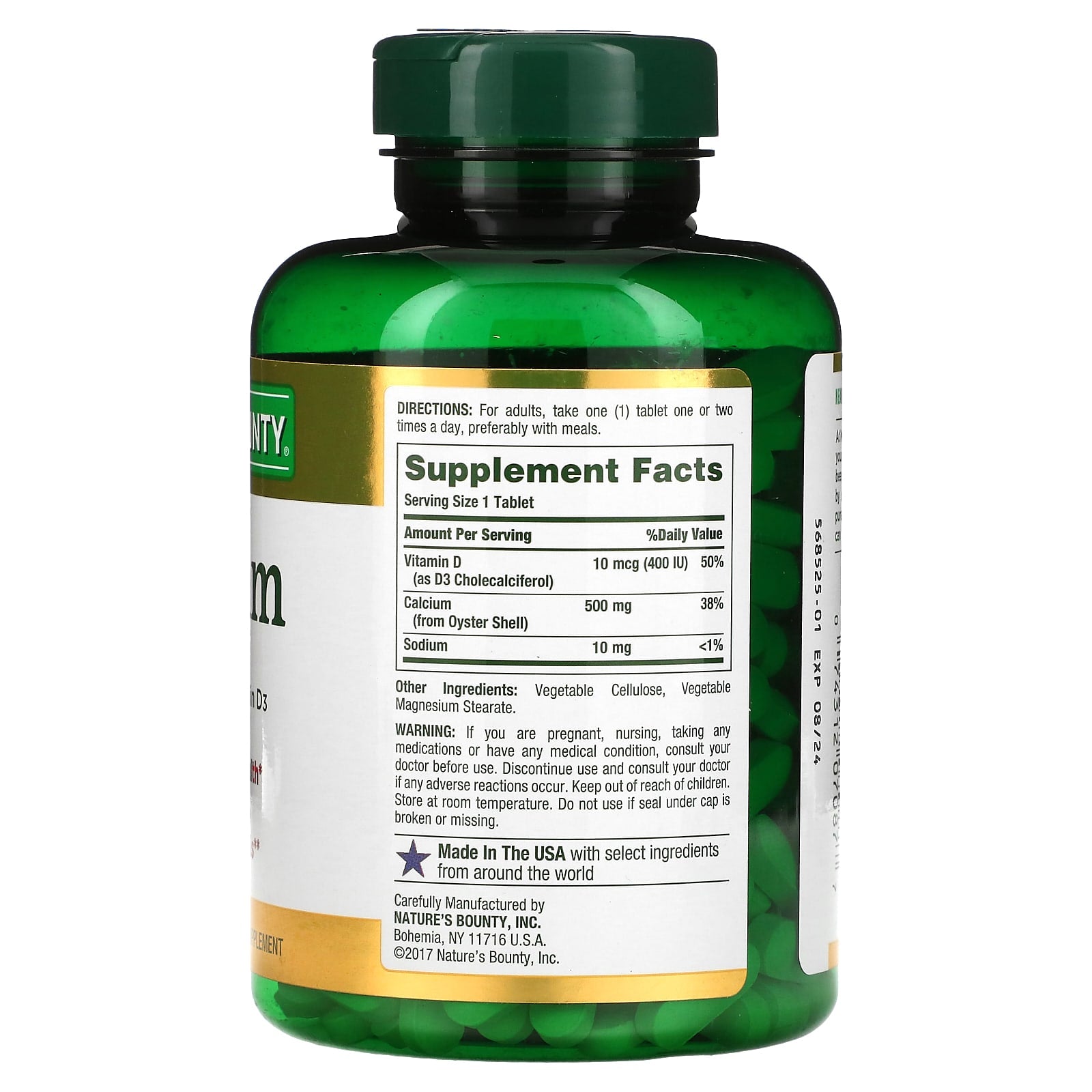 Nature's Bounty, Calcium with Vitamin D3, 500 mg, 300 Tablets - Image 2