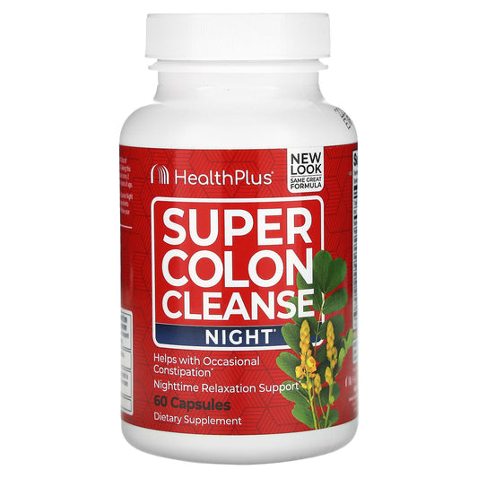 Health Plus Super Colon Cleanse Night, 60 Capsules - Gluten Free & GMP - Image 1